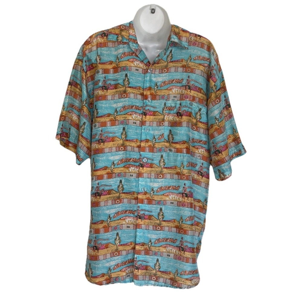 NEW Silk Club Vintage Arizona Desert Western Scene Button Up Shirt Men's S